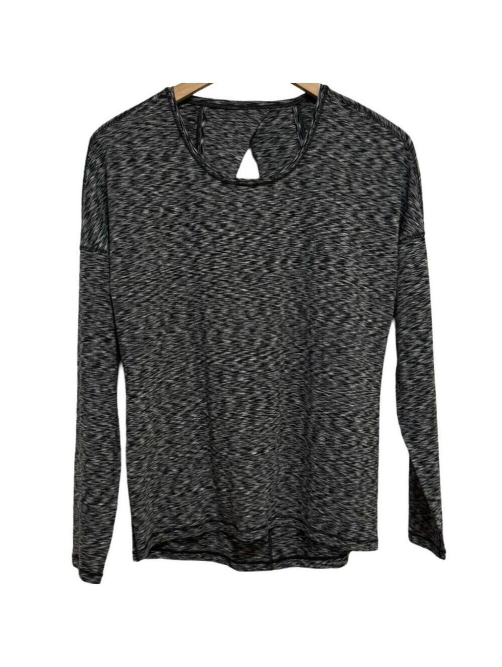 Lululemon Get Set Long Sleeve Top Open Back Space Dye Black White Sz 10 shirt